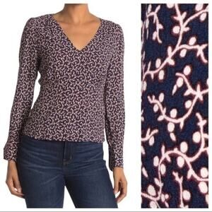 Ba&sh Gil Long Sleeve V-Neck Top in Navy Large NWT